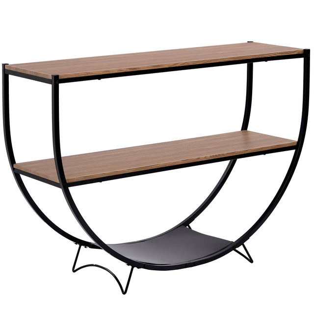TREXM Rustic Industrial Design Demilune Shape Textured Metal Distressed Wood Console Table (Brown)