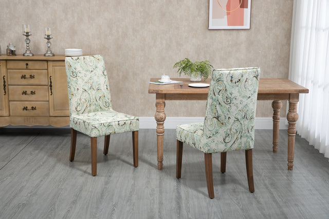 Cover Removable Interchangeable and Washable Multi-color Blue Floral Fabric Upholstered Parsons Chair with Solid Wood Legs 2 PCS