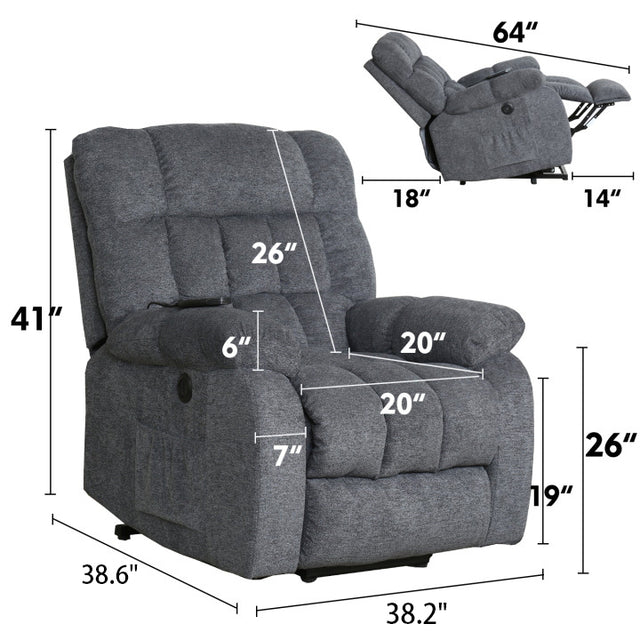 Electric lift recliner with heat therapy and massage, suitable for the elderly, heavy recliner, with modern padded arms and back, navy