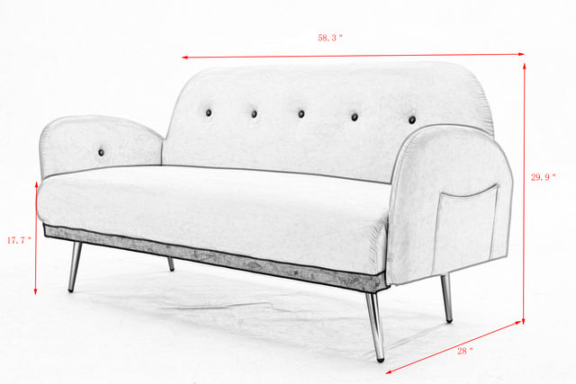 2156 sofa includes 2 pillows 58" blue velvet sofa for small spaces