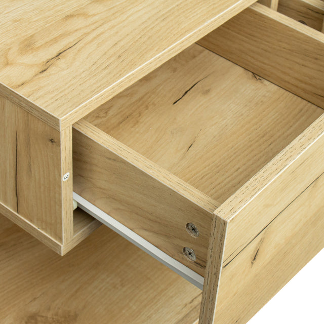 MDF UP And Down WALL-MOUNTED TV Cabinet With Three Drawers & LED Lights,OAK