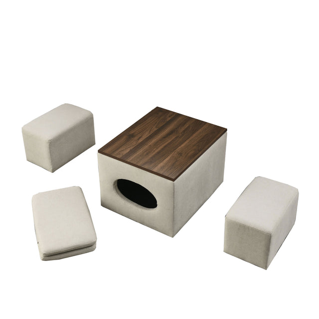 [Video] Welike Waterproof, oil-proof, scratch-proof 25"W Modern design hollow storage ottoman, upholstery, coffee table, two small footstools, easy storage and wide use