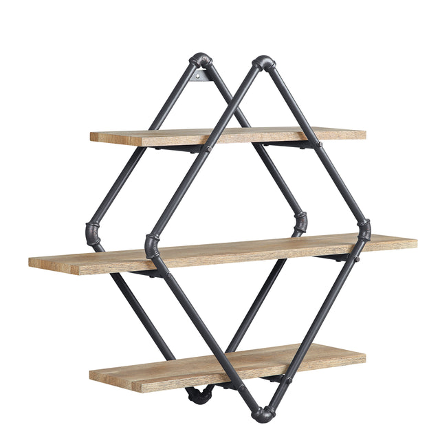 ACME Brantley Wall Rack in Oak & Sandy Black Finish AC00739