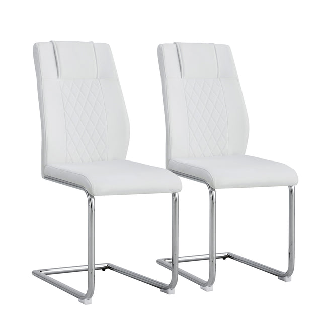 Modern Dining Chairs With Faux Leather Padded Seat Dining Living Room Chairs Upholstered Chair With Metal Legs Design for Kitchen, Living, Bedroom, Office Chairs Set of 2 (White+PU Leather)