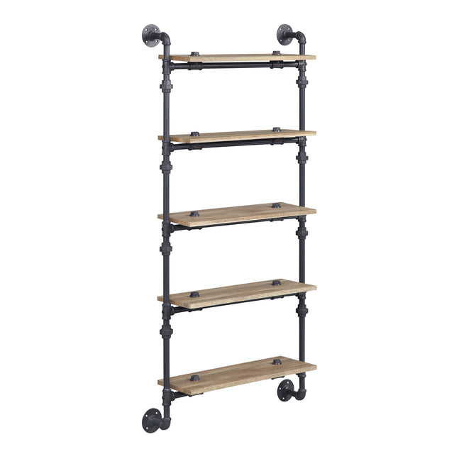 ACME Brantley Wall Rack w/5 Shelves in Oak & Sandy Black Finish AC00738