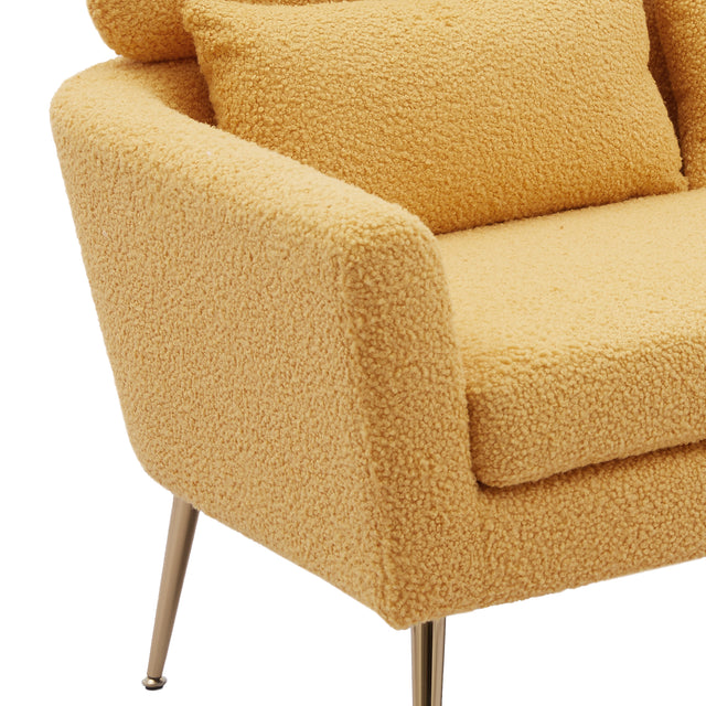 51"W Modern Boucle Loveseat Small Sofa Small Mini Room Couch Two-Seater Sofa With 2 Throw Pillows Gold Metal Legs for Small Space Office Studio Apartment Bedroom, Yellow Boucle