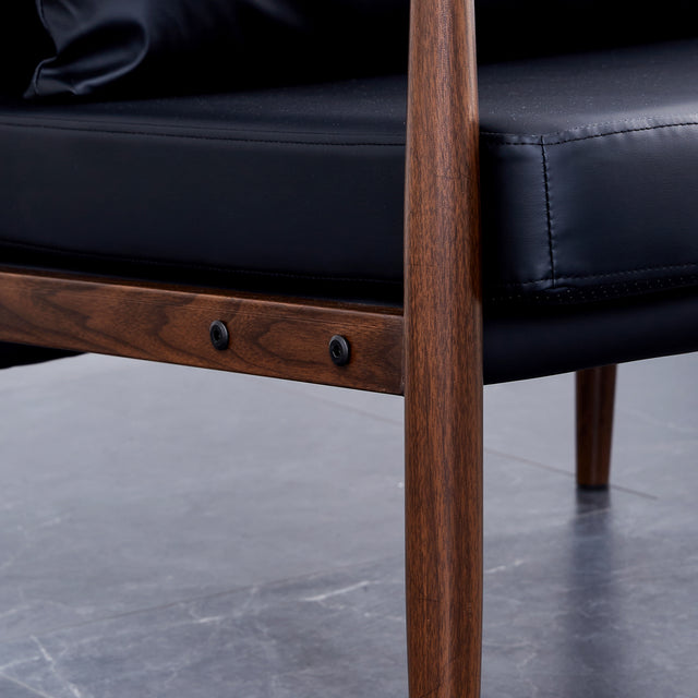 Sofa Chair Set of 2.Black PU Leather Accent Arm Chair Mid Century Modern Upholstered Armchair with Imitation solid wood color Metal Frame Padded Backrest and Seat Cushion Sofa Chairs for Living Room