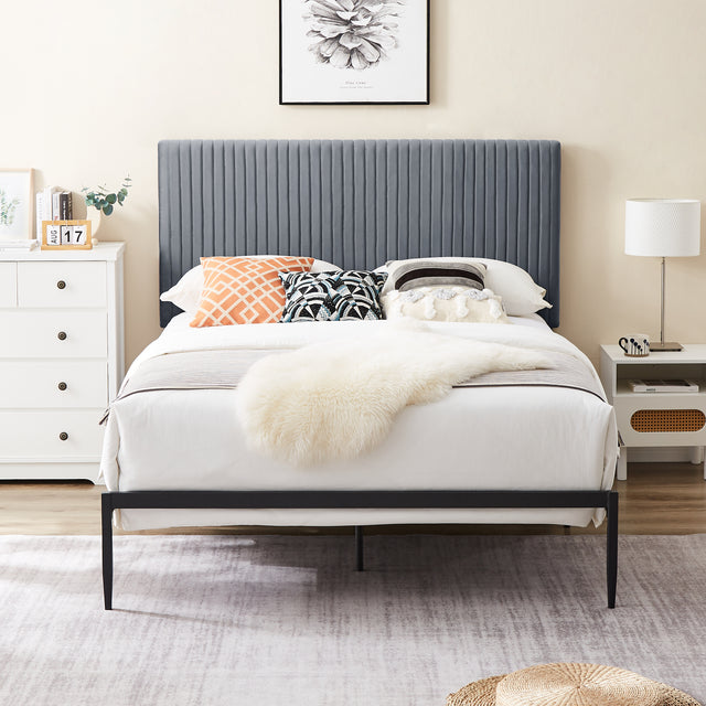 B110 Queen bed Beautiful line stripe cushion headboard  Strong iron frame with high temperature paint