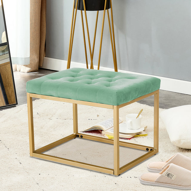 Velvet Shoe Changing Stool,Light green Footstool, Square Vanity Chair, Sofa Stool,Makup Stool .Vanity Seat ,Rest Stool. Piano Bench.Suitable for Clothes Shop,Living Room, Porch, Fitting Room Bedroom