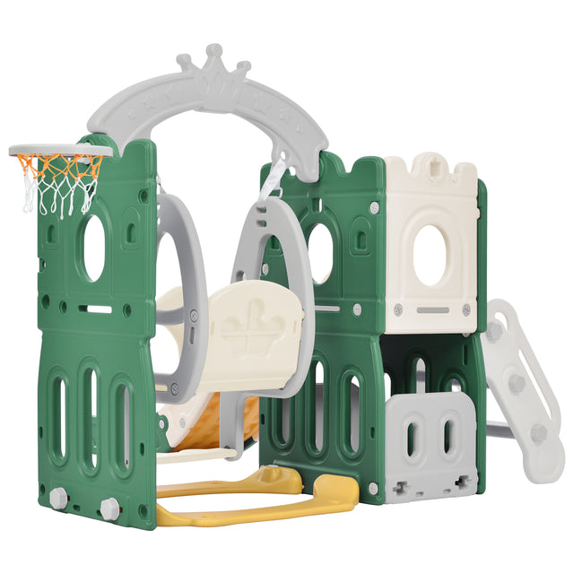 Toddler Slide and Swing Set 5 in 1, Kids Playground Climber Slide Playset with Basketball Hoop Freestanding Combination for Babies Indoor & Outdoor