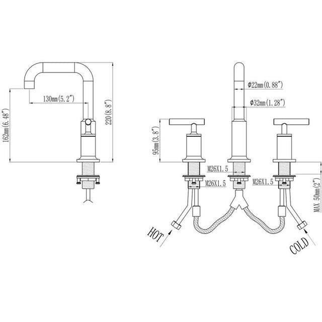 Matt Black Widespread Bathroom Sink Faucet with With CUPC Water Supply Hose and Cartridge