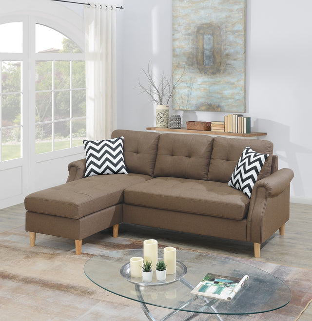 Living Room Corner Sectional Light Coffee Polyfiber Chaise sofa Reversible Sectional