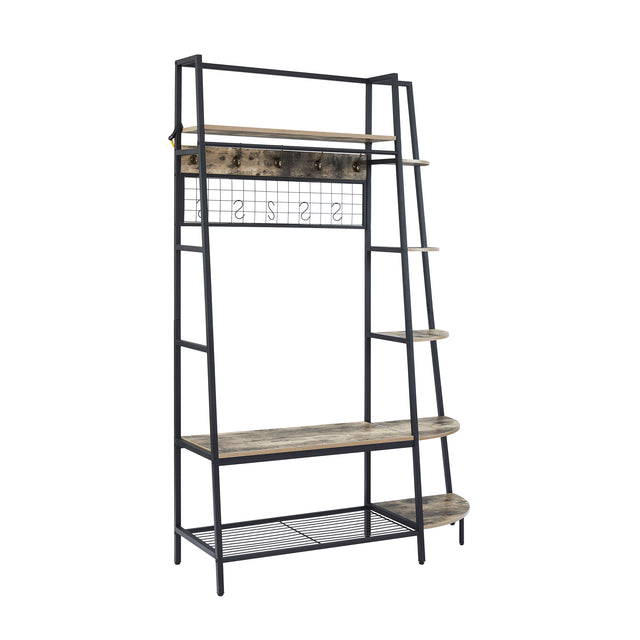 Entryway Coat Rack/ Hall Tree with Bookshelves, Multiple Hooks, and Bench Seat