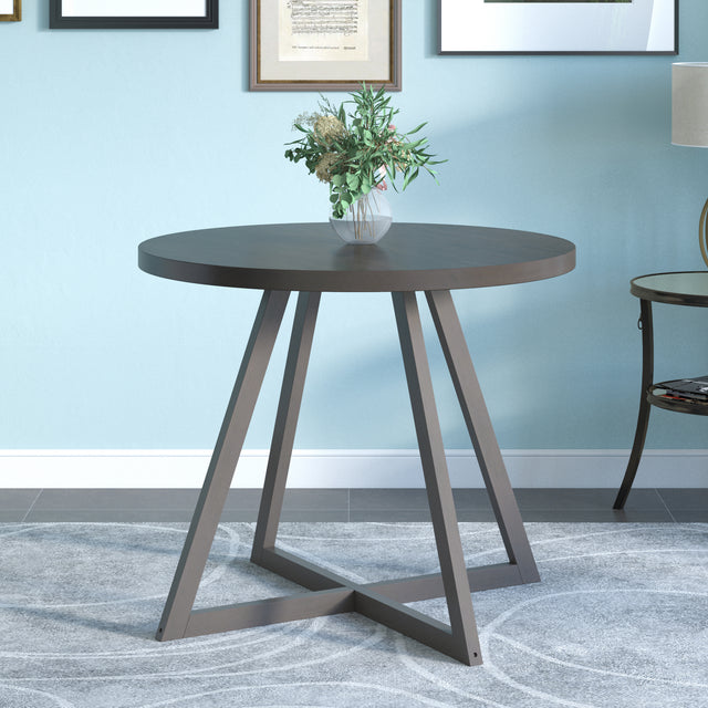 TOPMAX Mid-Century Wood Round Dining Table with X-shape Legs for Small Places, Gray