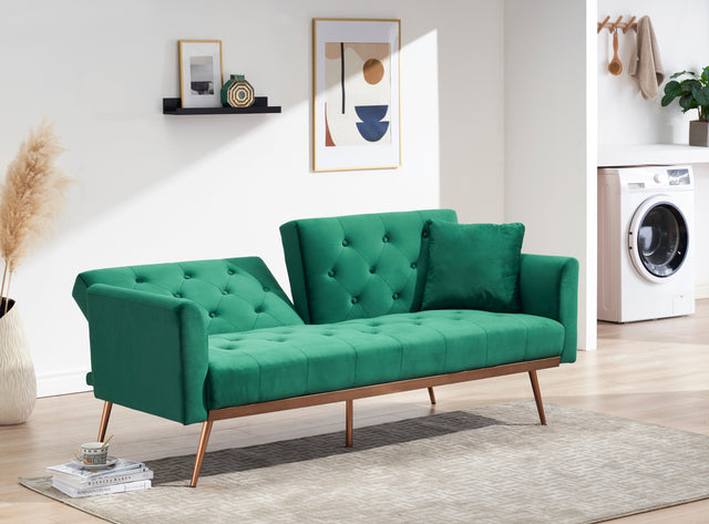 Green Folding Living Room Sofa Bed with Midfoot Including Two Pillows