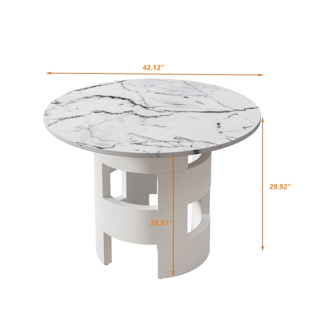 42.12"Modern Round Dining Table with Printed White Marble Table Top for Dining Room, Kitchen, Living Room