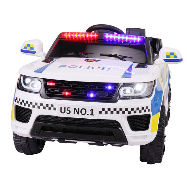 12V Kid Ride on Police Car with Parental Remote Control, Battery Powered Electric Truck with Siren, Flashing Lights, Music, Spring Suspension, White