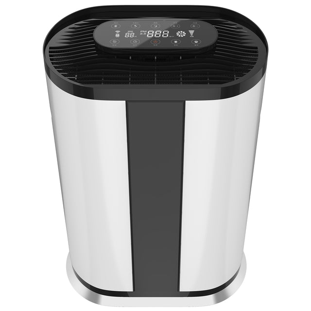 Smart Air Purifier with H13 True HEPA Filter for large rooms up to 3000 Sq.Ft .Capture 99.9% of Pet Daner, Smoke, Dust, Pollen, Formaldehyde. Wisdom WiFi , PM2.5 Monitor, Auto Mode, Movable wheel.