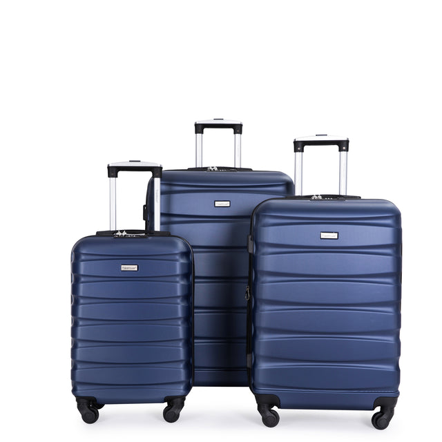 Expandable 3 Piece Luggage Sets ABS Lightweight Suitcase with Two Hooks, Spinner Wheels, TSA Lock, (20/24/28) Blue