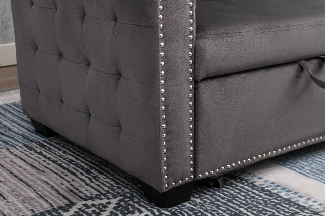 77 Inch Reversible Sectional Storage Sleeper Sofa Bed , L-Shape 2 Seat Sectional Chaise With Storage , Skin-Feeling Velvet Fabric ,Dark Grey Color For Living Room Furniture