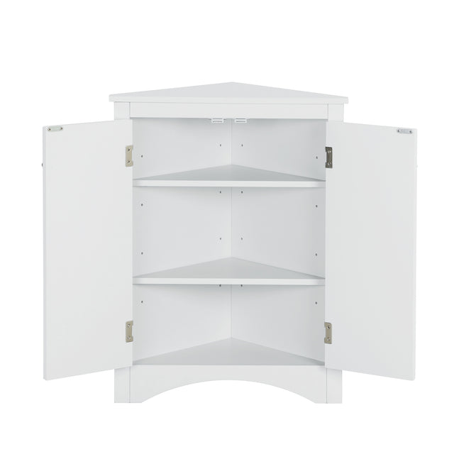 White Triangle Bathroom Storage Cabinet with Adjustable Shelves, Freestanding Floor Cabinet for Home Kitchen
