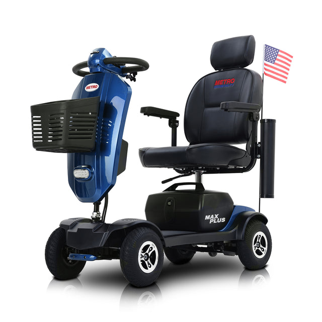 MAX PLUS BLUE 4 Wheels Outdoor Compact Mobility Scooter with 2pcs*20AH Lead acid Battery, 16 Miles, Cuo Holders & USB charger Port
