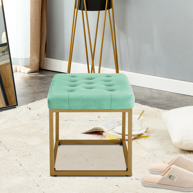 Velvet Shoe Changing Stool,Light green Footstool, Square Vanity Chair, Sofa Stool,Makup Stool .Vanity Seat ,Rest Stool. Piano Bench.Suitable for Clothes Shop,Living Room, Porch, Fitting Room Bedroom