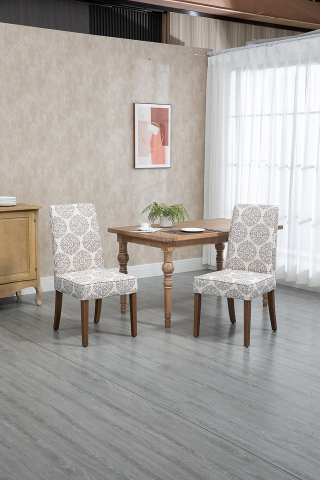 Cover Removable Interchangeable and Washable Coffee Medallion Fabric Upholstered Parsons Chair with Solid Wood Legs 2 PCS