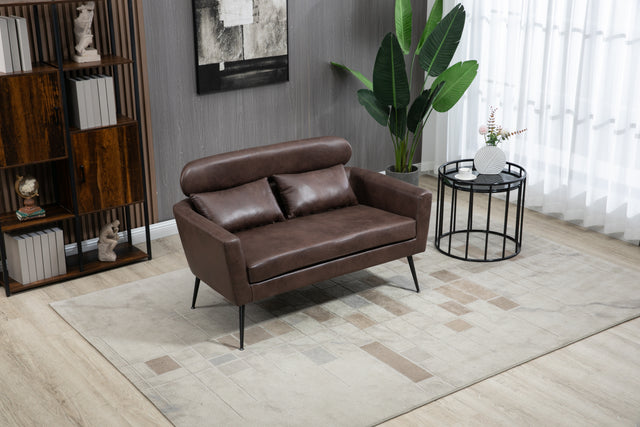 51"W Classical Loveseat Small Sofa Small Mini Room Couch Two-Seater Sofa With 2 Throw Pillows Black Metal Legs for Small Space Office Studio Apartment Bedroom, Dark Brown Bronzing Suede