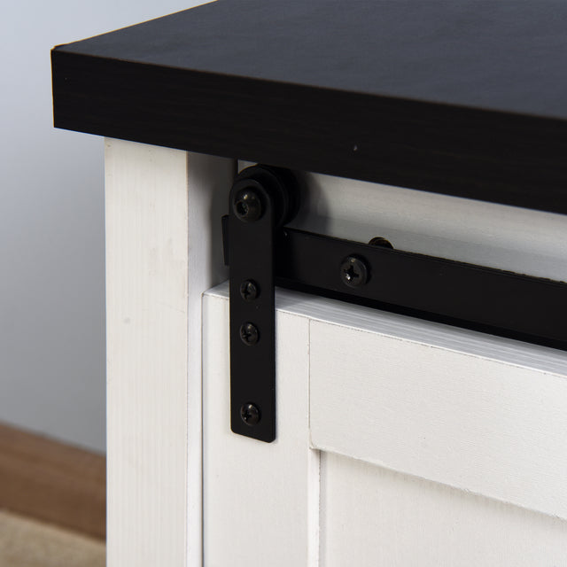 Living Room Wooden White Storage TV cabinet with 2 Barn doors 47.2 x 15.35 x 21.65 inch