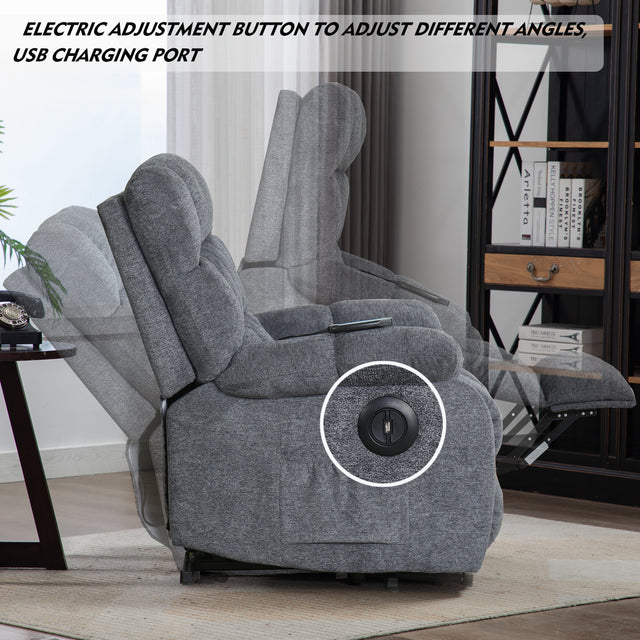 Electric lift recliner with heat therapy and massage, suitable for the elderly, heavy recliner, with modern padded arms and back, navy