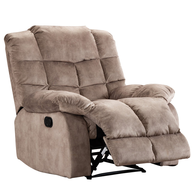 Recliner Chair Overstuffed, Manual Reclining Single Couch Wide Seat with Thickened Headrest and Back (Camel)