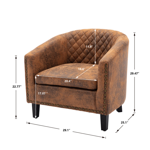 COOLMORE accent Barrel chair living room chair with nailheads and solid wood legs  Light  Coffee microfiber fabric