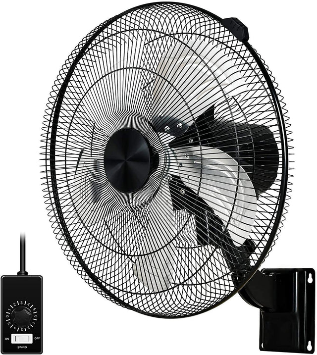 HealSmart 18 Inch Household Commercial Wall Mount Fan, 90 Degree Horizontal Oscillation, 5 Speed Settings, Black, 1-Pack