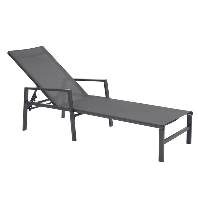 Outdoor 3-Pcs Set Chaise Lounge Chairs With Table,Five-Position Adjustable Aluminum Recliners Set,All Weather For Patio,Beach,Yard, Pool(Grey Frame/Dark Gray Fabric)