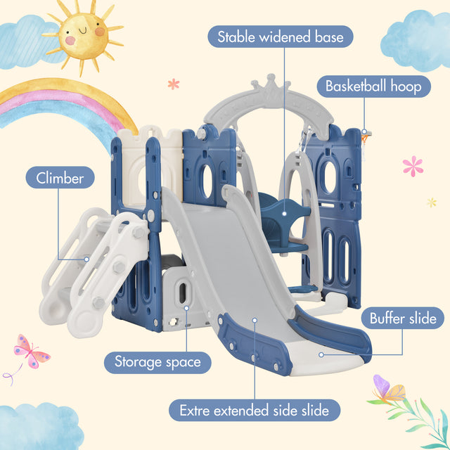 Toddler Slide and Swing Set 5 in 1, Kids Playground Climber Slide Playset with Basketball Hoop Freestanding Combination for Babies Indoor & Outdoor