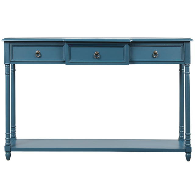 TREXM Console Table Sofa Table with Drawers for Entryway with Projecting Drawers and Long Shelf (Antique Navy)