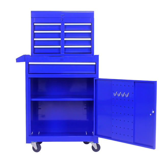 Detachable 5 Drawer Tool Chest with Bottom Cabinet and one Adjustable Shelf--Blue