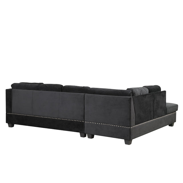 104.5" Reversible Sectional Sofa Space Saving with Storage Ottoman Rivet Ornament L-shape Couch for Small or Large Space Dorm Apartment,Black(旧SG000406AAA)