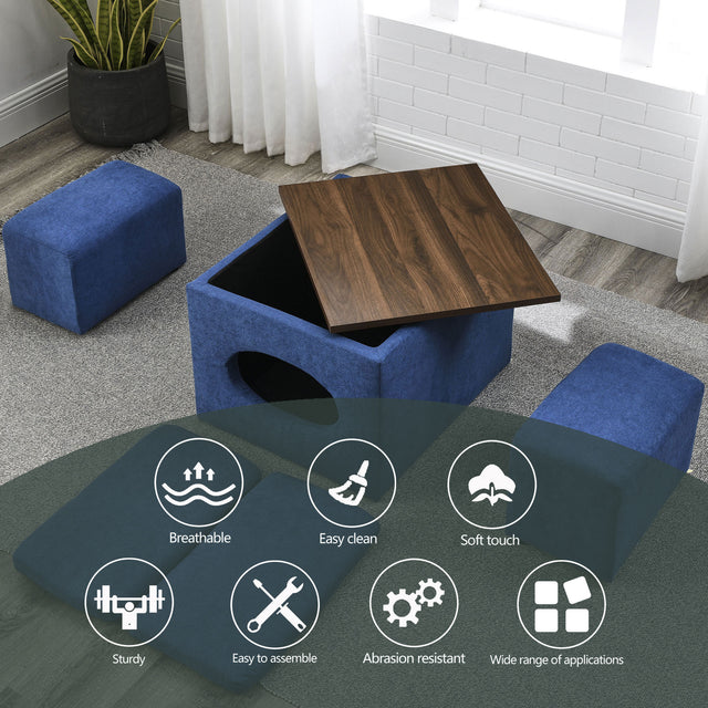 [Video] Welike 25"W Modern design hollow storage ottoman, upholstery, coffee table, two small footstools, easy storage and wide use