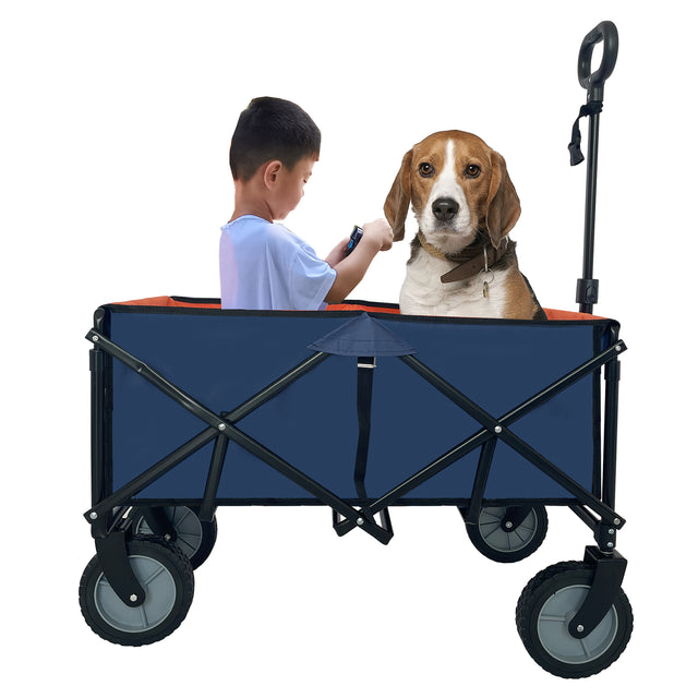 Collapsible Folding Wagon, Push Pull Foldable Beach Wagon Cart