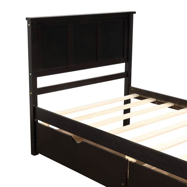 Platform Storage Bed, 2 drawers with wheels, Twin Size Frame, Espresso (New SKU：WF283062AAP)