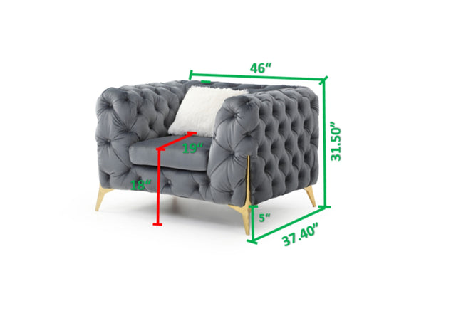 Moderno Tufted Chair Finished in Velvet Fabric in Gray