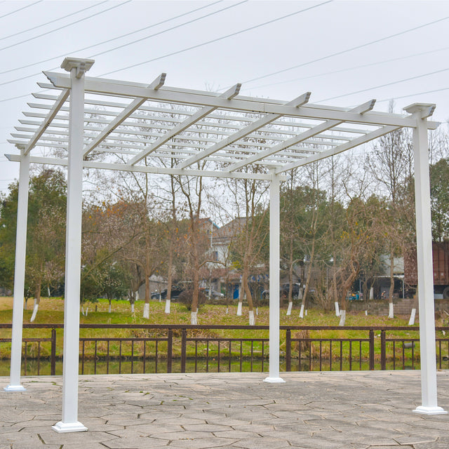 GO 10’ x 10’ White Iron Pergola Gazebo for Vines Pure Iron Chic Lid Cover Design Sleek Seams Hidden Joints Elegant White Trellis