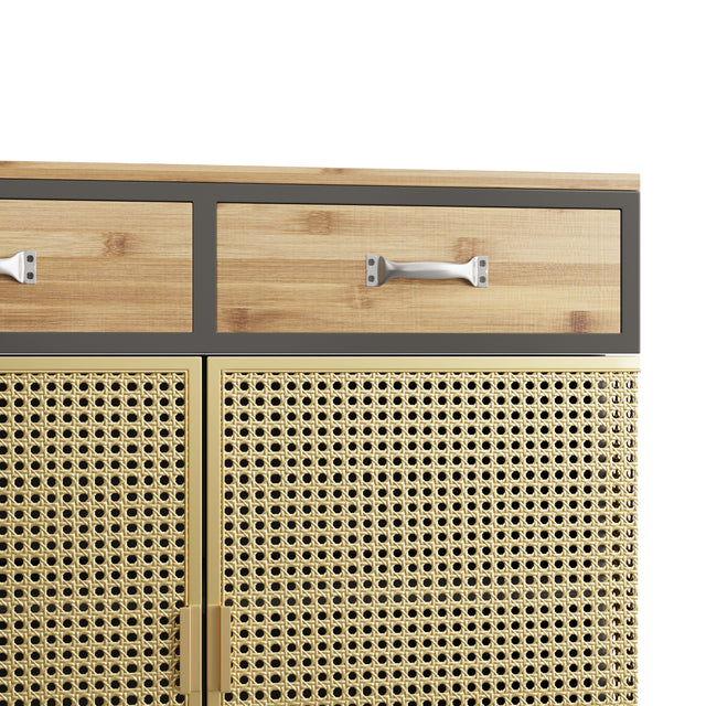 31.5'' Wide 2 Drawer Sideboard, Modern Furniture Decor，Made with Iron + Carbonized Bamboo，Easy Assembly，Gold
