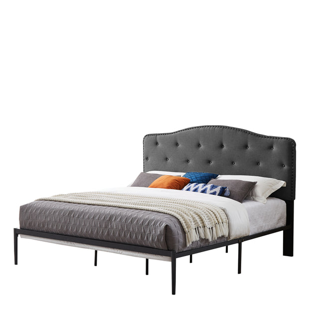 B113 King bed, Beautiful headboard with buttons  Strong iron frame with high temperature paint