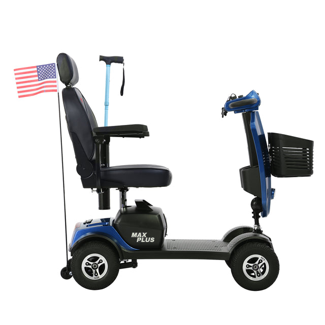 MAX PLUS BLUE 4 Wheels Outdoor Compact Mobility Scooter with 2pcs*20AH Lead acid Battery, 16 Miles, Cuo Holders & USB charger Port