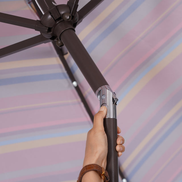 Outdoor Patio 8.7-Feet Market Table Umbrella with Push Button Tilt and Crank, Red Stripes With 24 LED Lights[Umbrella Base is not Included]