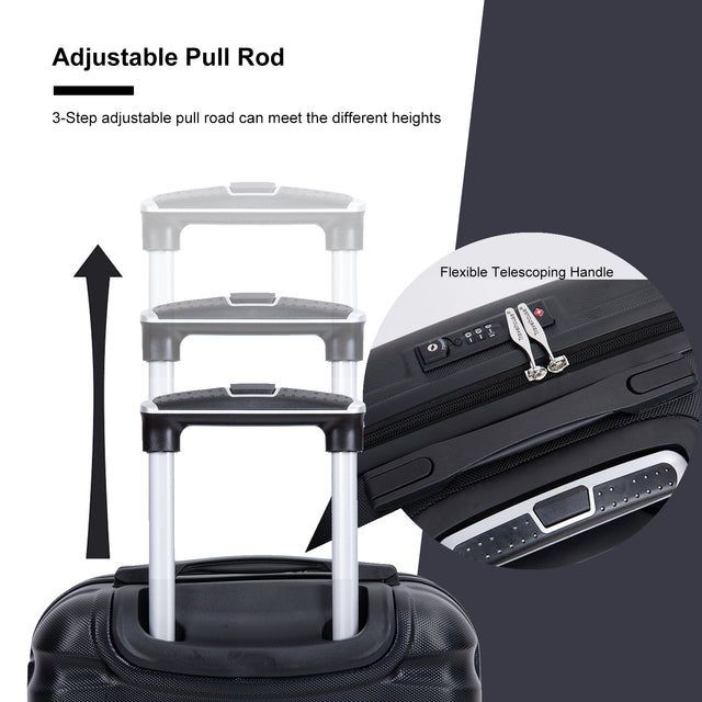 20" Carry on Luggage  ABS Lightweight Suitcase, Spinner Wheels, TSA Lock, Black