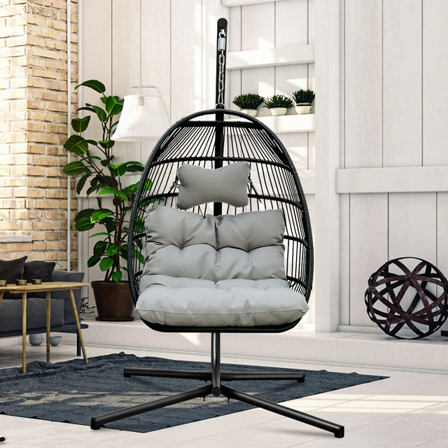 Patio Rattan Four Corners Single Hanging Egg Chair patio outdoor